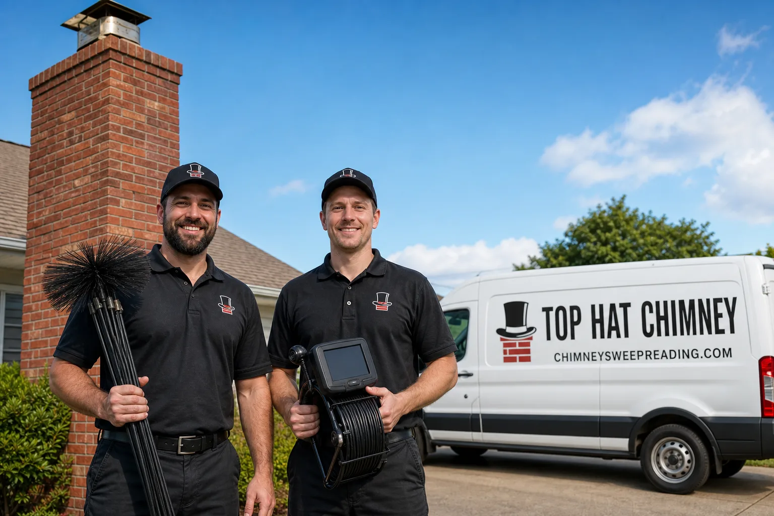 Top Hat Chimney chimney cleaning service vehicle and crew in Reading, PA
